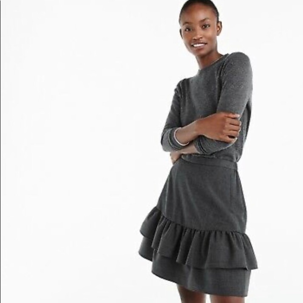 JCrew Gray Flannel Ruffle Skirt Size 4